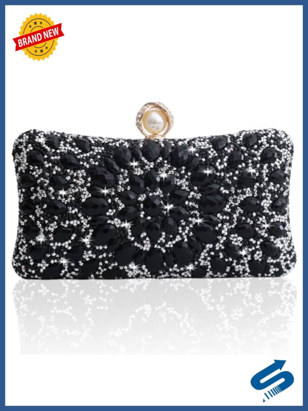 Rhinestone Evening Clutch Purse with Detachable Chain for Weddings Formal Prom